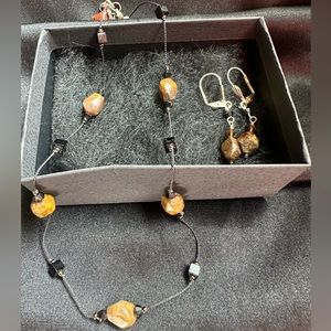 New In Box! Necklace & Earrings Set! Black Onyx with Tiger Eye Stones! GORGEOUS